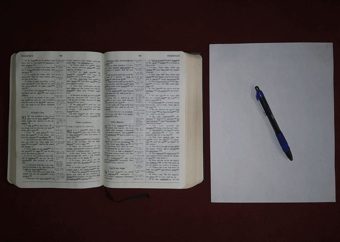 Bible, Blank Paper & Pen