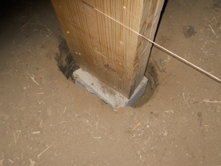 Barn Loft Post on Cinder Block in Hole