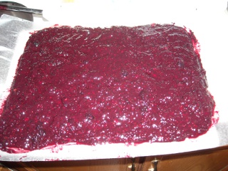 Blackberry Fruit Leather on Wax Paper