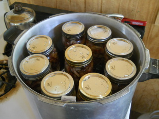 Jars of Bacon Pieces in Pressure Canner