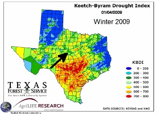 Drought 2011 Texas Map in 2009