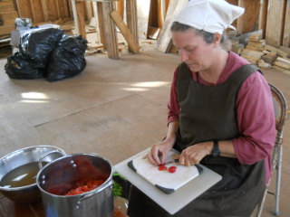 Spring Garden 2012 Cutting Tomatoes for Tomato Sauce