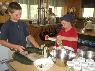 Neighbor Children Helping Grate Zucchini