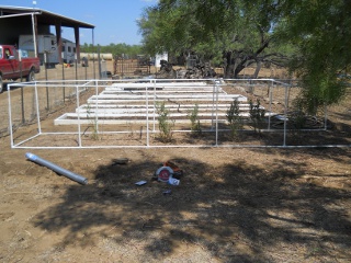 Garden Bed PVC Pipe Shader Frame Complete Over Bed Long Side View