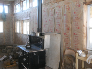 Great Room Kitchen Wall Insulation & Heat Barrier Behind Wood-Burning Cook Stove