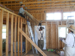 House Putting Up Great Room Ceiling Panels