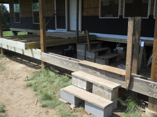Temporary Porch with Stairs Over Beams