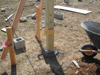 Porch Post in Set in Concrete with Braces and Before Tube Footer Set