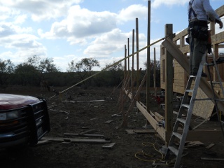 Porch Posts Leveled with Truck and Ratchet Strap