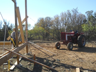 Porch Posts Leveled with Tractor and Ratchet Strap