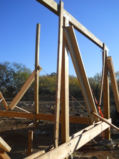 Porch Post Twisted Straight with Two 2x6s in an L Shape with a Cross Beam Torquing 2x4