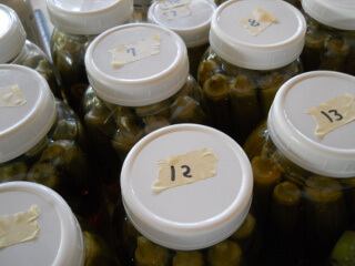 Jars of Preserved Okra Marked for Organization