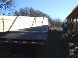 House Roof Trusses on Delivery Truck Next to the Brethren Crew