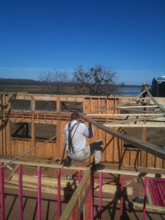 Moving House Truss into Position Under Cross Rope