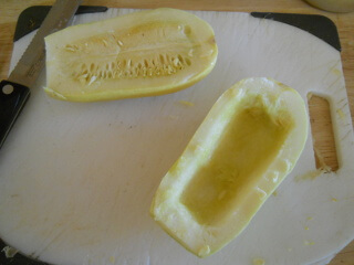 Spaghetti Squash Fruit Prepared for Roasting